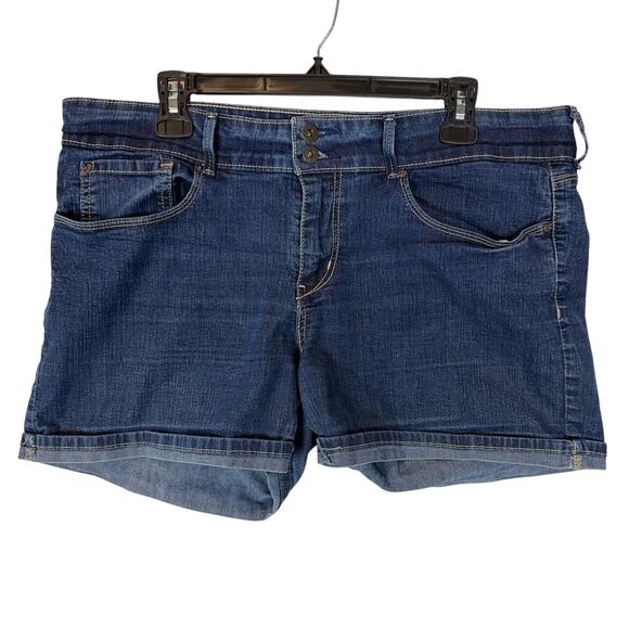 Levis Denizen Jean Shorts Women 16 Blue Denim Stretch 5-Pockets High-Rise Cuffed - Picture 1 of 14